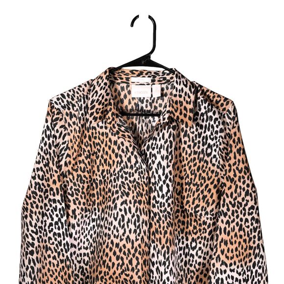 Chico's Women's Shirt Button Up Animal Print Long Sleeve Blouse Tunic Top 2 L/12 - Picture 4 of 8